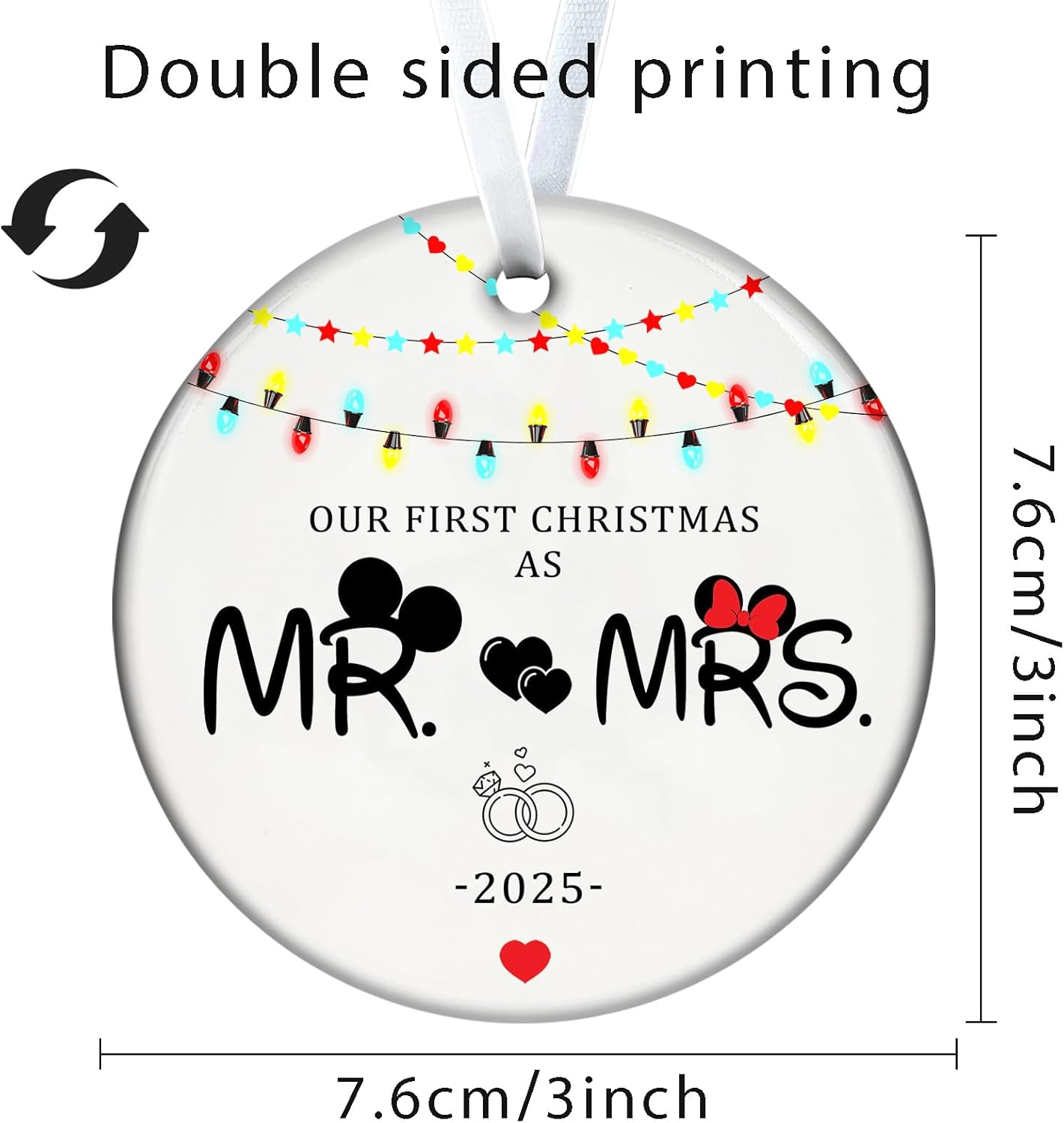 Christmas Ornaments 2025, Our First Christmas As Mr & Mrs, 1st Marriage Ornament, Newlywed Ornament, Xmas Hanging Decorations, Bridal Shower Gifts, Wedding Gift for Couples 3Inch Ceramic