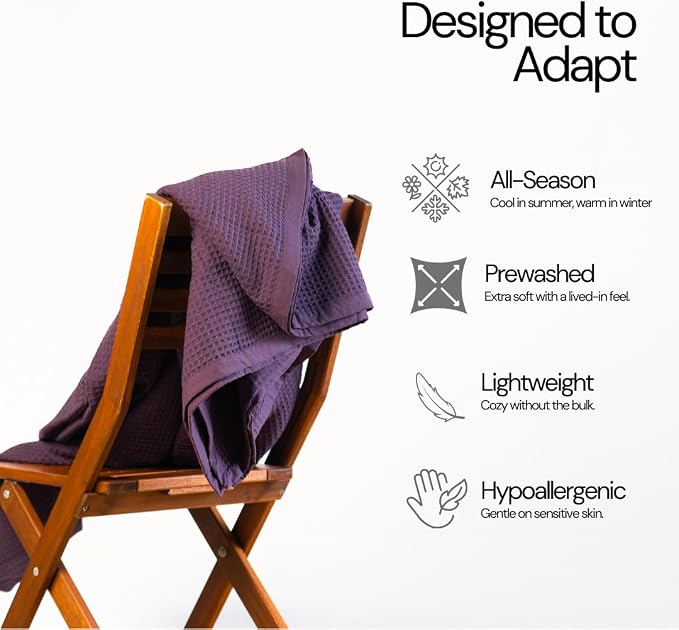Salt Earth GOTS Certified 100% Organic Cotton Throw Blanket, 55" X 60" Blankets & Throws for Bed, Throw Blanket for Couch,Modern & Cozy Blanket, All Season Waffle Blanket, Soft Blanket (Plum Perfect)