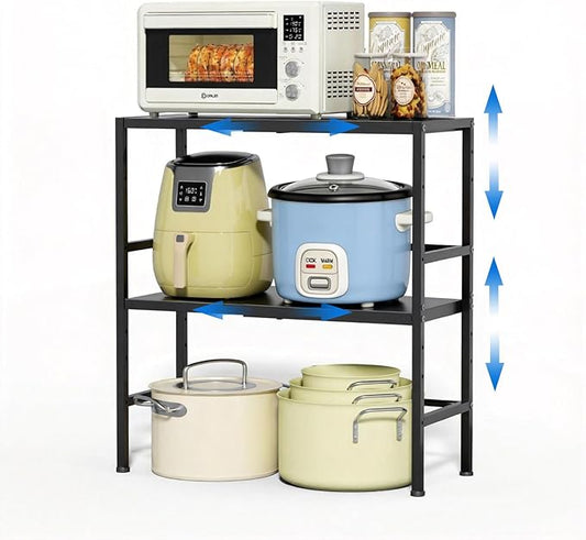Expandable Metal Storage Shelves, 300 LBS Heavy Duty Metal Shelving Unit Rack For Pots And Pans Appliances Heavy Items, Adjustable 2 Tier Storage Shelf Rack Organizer For Kitchen Pantry Garage Laundry