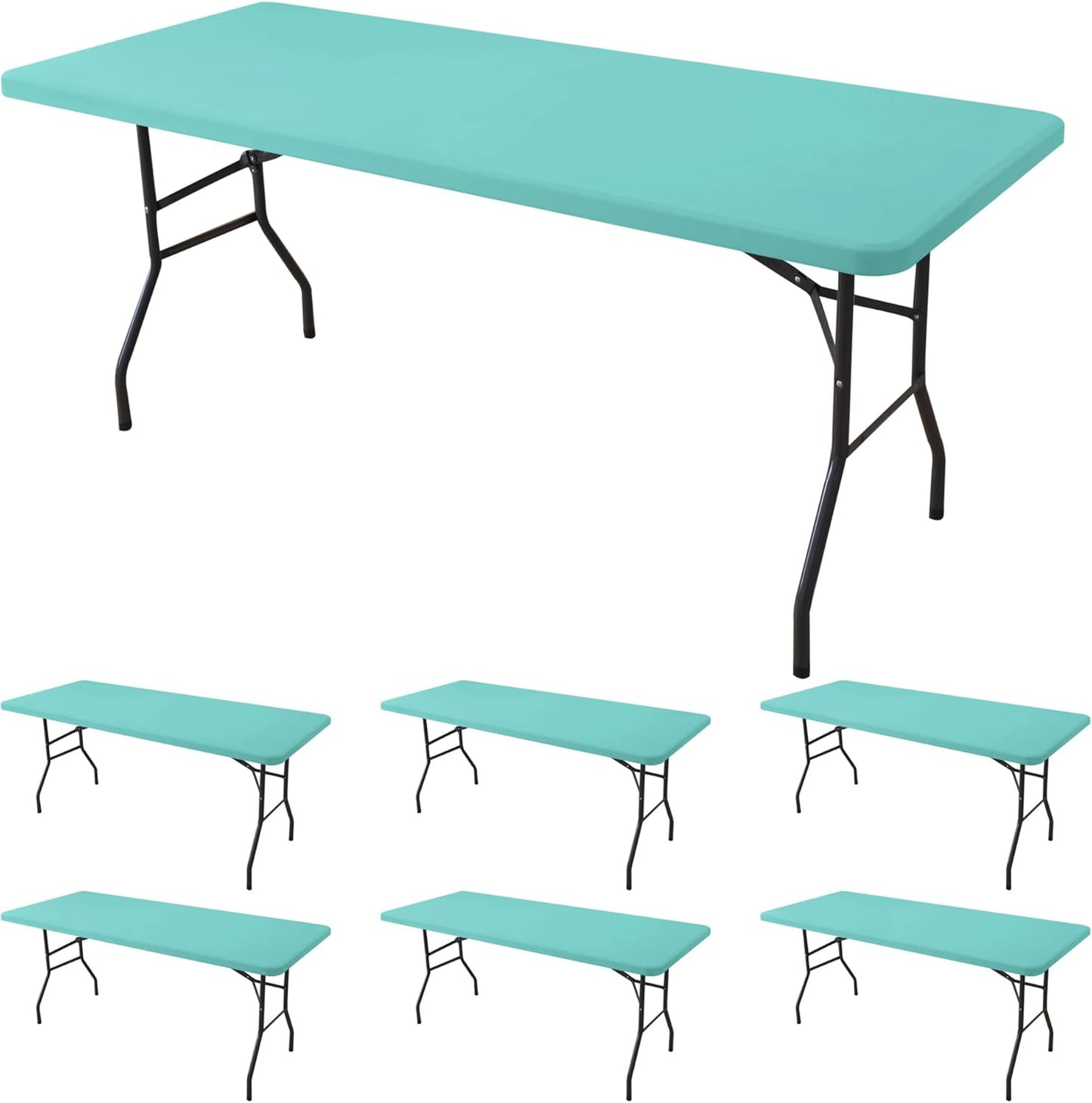 Spandex Table Cover for 6 Foot Rectangle Tables-6 Pack Aqua Blue Outdoor Picnic Elastic Table Cover-Spandex Stretch Folding Table Cloths for Camping Dining Room Patio Kitchen Banquet Party