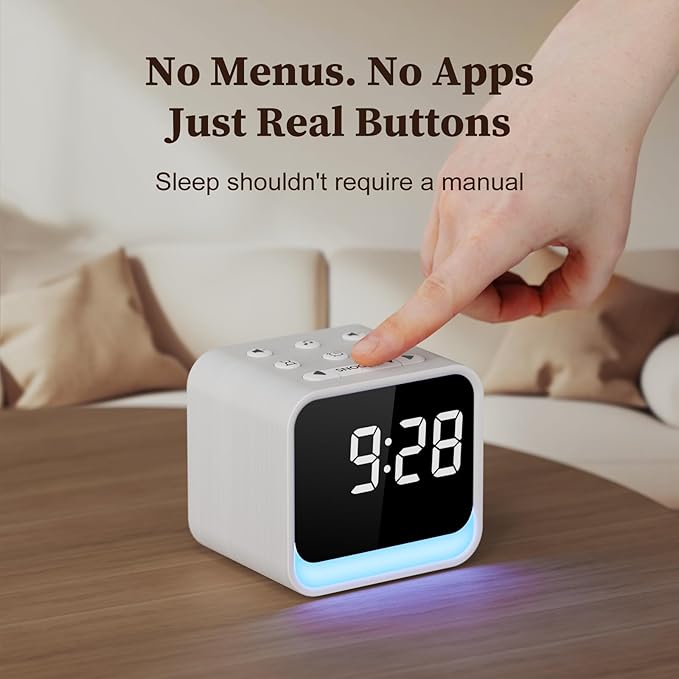 HOUSBAY Wooden Sound Machine Alarm Clock for Bedrooms - Gentle Wake-Up with Birdsong, White Noise for Sleeping, Small Digital Clock for Phone-Free Routine - Ash Wood