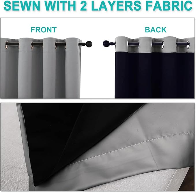NICETOWN Total Shade Curtains and Draperies, Heavy-Duty Full Light Shading Drapes with Black Liner Backing for Villa/Hall/Dorm Window（Silver Grey, Package of 2 Panels, 55 inches Wide x 96 inches Long