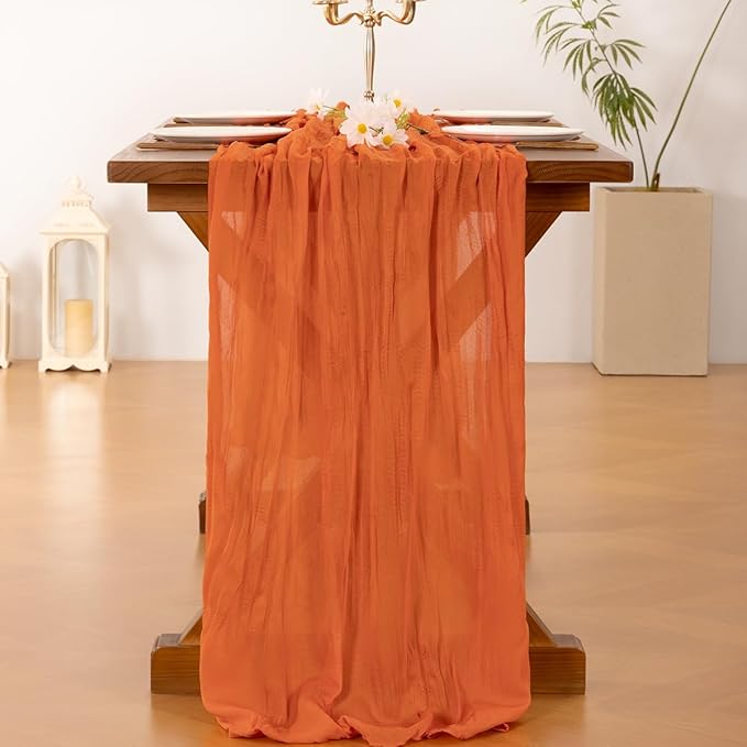 Socomi 6pcs Orange Cheesecloth Table Runner Easter Spring Boho Rustic Gauze 120 inch 10FT Cheese Cloth Runner for Wedding Party Baby Shower Birthday Home Decor Holiday Decorations