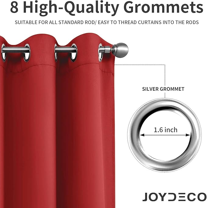 Joydeco Blackout Curtains 45 Inch Length 2 Panels Set, Thermal Insulated Long Curtains& Drapes 2 Burg, Room Darkening Grommet Drapes for Living Room Bedroom Window (W52 x L45 Inch, Red)