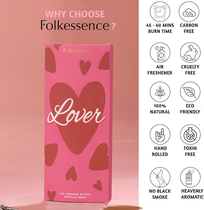 Folkulture Incense Sticks (120 Sticks)| Vanilla & Rose Premium Insence-Sticks for Aromatherapy, for Women, Her |No Charcoal,Non Toxic, 45 Mins, Long Burning Inscents-Sticks