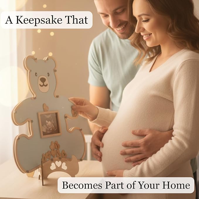 The Real Bossy Baby - Large Teddy Bear Guest Book Frame Keepsake for Baby Shower - Gender Reveal - Birthday - Premium Wood Shadow Box Display - Unique Gift Idea - Personal Nursery Decor - Ultrasound Frame - We Can Bearly Wait Theme - Includes Wooden He...
