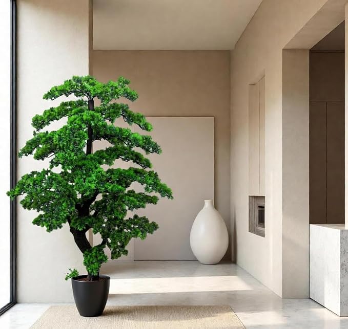5FT Artificial Bonsai Tree in Pot – Large Realistic Cedar Tree Faux Pine Plant for Home & Office Decor, Hotel Lobby Entryway Greenery