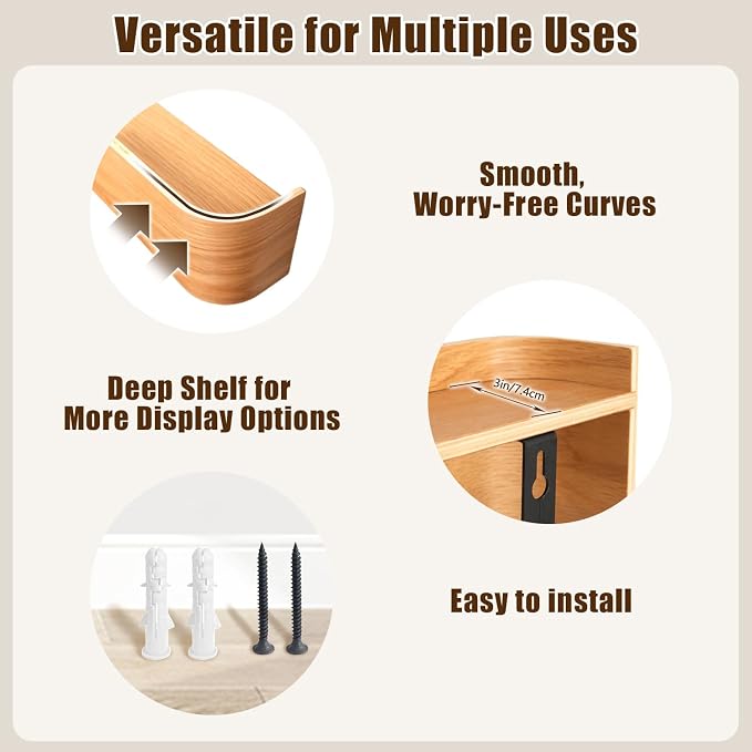 Coat Rack Wall Mount with Hidden Hooks, Wall Hooks with Shelf, Wall Key Holder Mount Wooden Shelf Entryway Hooks for Bedroom Bathroom for Hanging Coats Hats Bags Towels (Oak, 4 Hooks)