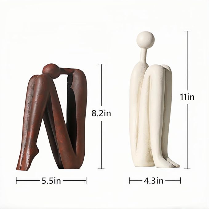 Resin Book Ends, Abstract Thinker Modern Minimalist Decorative Sculpture Bookends, Non-Slip Heavy Duty Bookends for Shelves for Home Office Shelves Desk, Set of 2 (Brown & White)