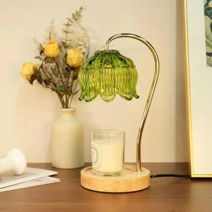 SupBri Dimmable Flower Candle Warmer Lamp, Green Candle Warmer with Timer & 4Bulbs, Birthday Chirstmas Gifts for Women Mom, Unique Home Decor for Bedroom Fits All Jar Candle
