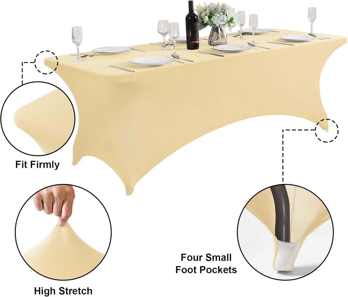 SuperO 2Pack Waterproof Spandex Table Cover for 4FT Table Universal Fitted Stretch Tablecloth for Party, Banquet, Wedding and Events-Champagne