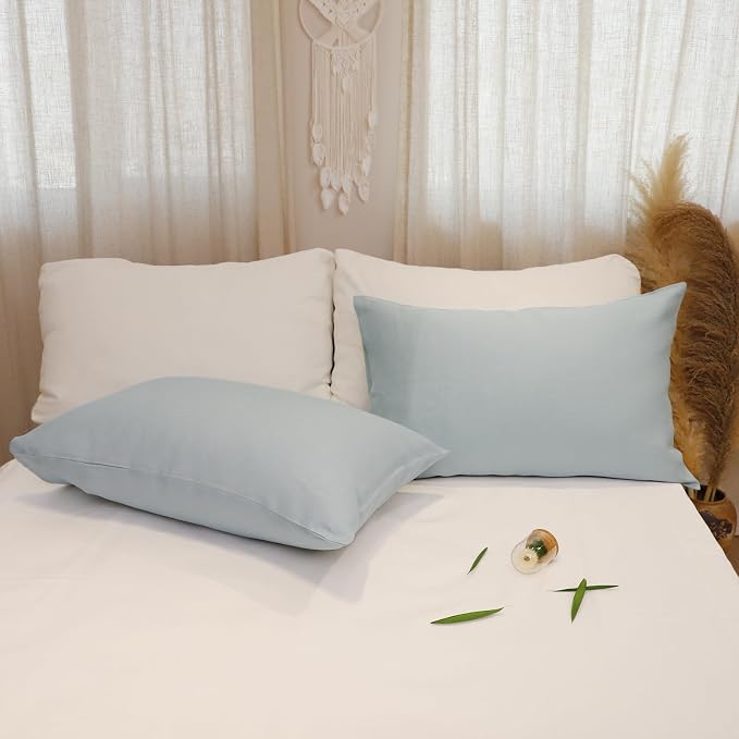 Linen Pillow Cases Standard Size Set of 2,100% French Linen Pillowcase Soft Breathable Envelope Pillow Cover Home Decor Gift for Women(Light Blue,20x26)