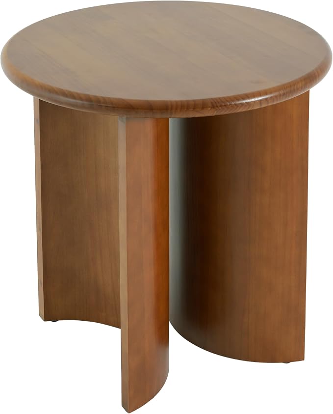 Christopher Knight Home Vines Modern Round Side Table, Living Room Sofa End Table, Small Coffee Table with Fan-Shaped Legs, Walnut