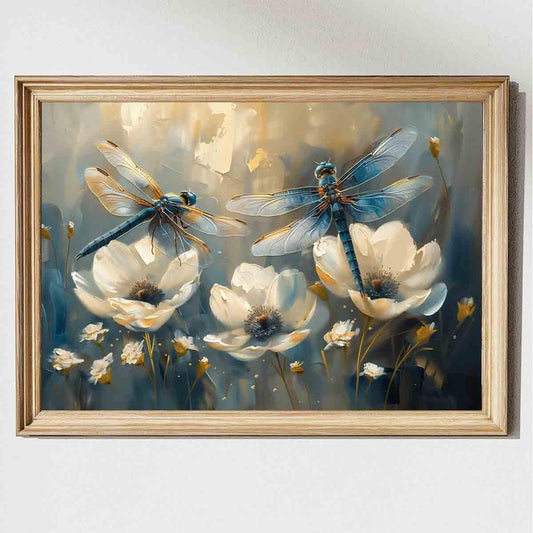 Dragonfly Wall Art White Flower Painting Watercolor Dragonfly Wall Art Watercolor Flower Prints Animal Canvas Plant Picture Insect Pictures Vintage Abstract Living Room Decor 16x24inch No Frame