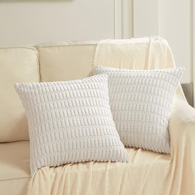 Fancy Homi 4 Packs Decorative Throw Pillow Covers for Living Room Couch Bed, Modern Farmhouse Boho Home Décor Accent Cushion Case, 20" x 20" (Pack of 4), White