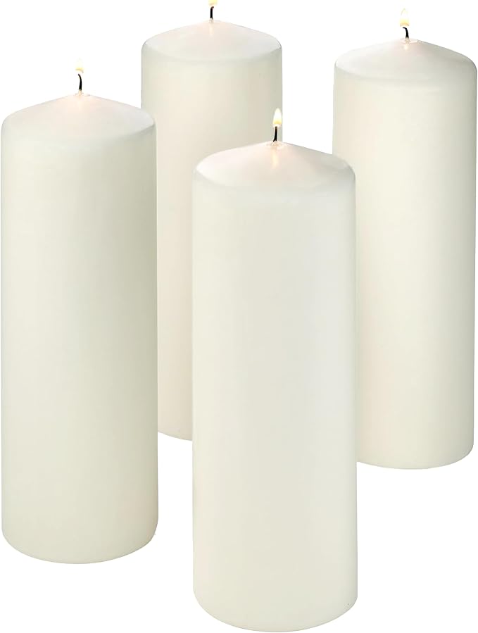 Unscented Pillar Candles - Set of 4 White Pillar Candles - 3x9 Slow Burning Large Candles for Weddings & Table Centerpieces, PARNOO