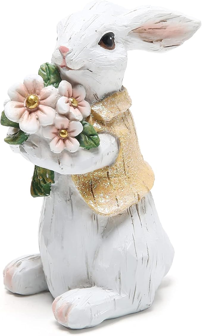 Hodao Easter Bunny Decorations Spring Home Decor Bunny Figurines Gifts(Spring White Rabbit)