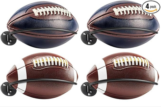 Kevenal 4 Packs Football Wall Décor, Wall Mount Football Holder Football Display Stand, Football Room Decor for Boys Man Cave (Durable Black)