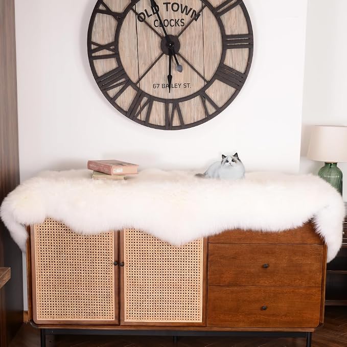 IRIWOOL Premium Genuine Fur Sheepskin Rug Real Australia Sheepskin Natural Luxury Fluffy Lambskin Fur Area Rug Seat Covers for Kids Bedroom Sofa Chair Cover (Creamy White, Double Pelt/2ft x 6ft)