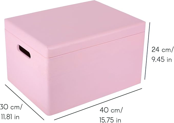 Creative Deco Large Pink Wooden Box Storage with Hinged Lid | 15.8x11.8x9.44in (+-0.5) | Keepsake Gift Box Storage Document | Wood Chest Trunk PRODUCT NOT INTENDED FOR 15 YEARS OR BELOW | Solid pine storage box with a lid for keepsakes, crafts, station...