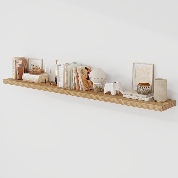 Acovy 72 Inch Floating Shelves, 9.3" Deep Floating Shelf Wall Mounted, 72" Wall Shelves, Rustic Deep Bookshelf, Large Display Shelves & Storage Shelves for Bedroom, Living Room, Light Brown, Set of 1