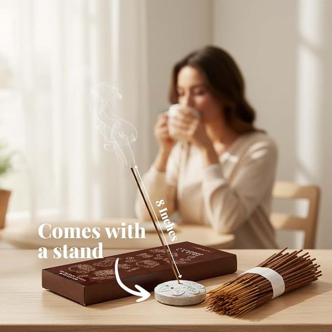 Folkulture Incense Sticks with Holder (100 Sticks)| Premium Coffee Incents Stick for Focus, Energy, Relaxation Gifts for Women | No Charcoal,Organic,Non Toxic, 45 Mins, Long Burning Insence-Sticks