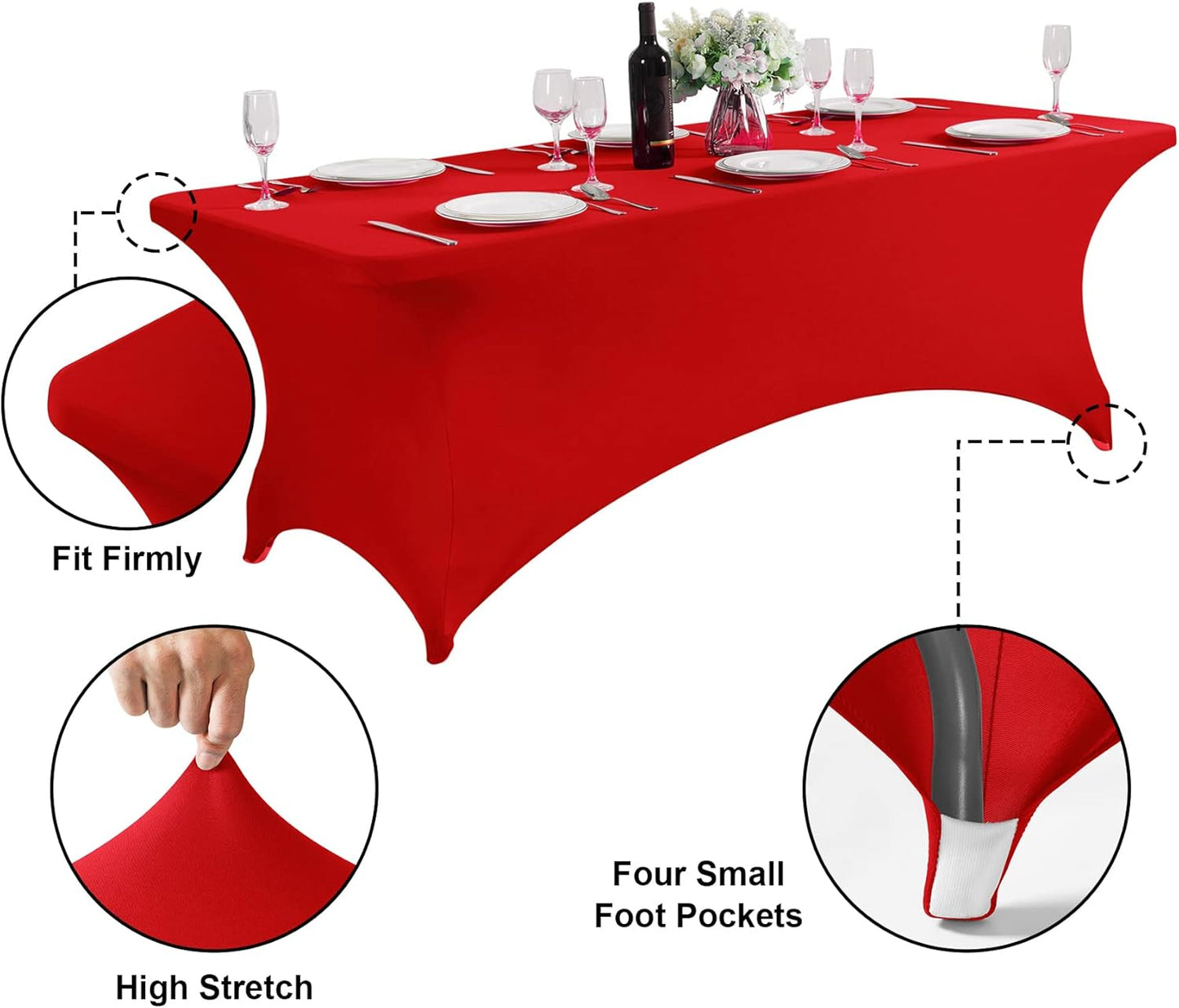 SuperO Waterproof Spandex Table Cover for 4FT Table Universal Fitted Stretch Tablecloth for Party, Banquet, Wedding and Events-Red