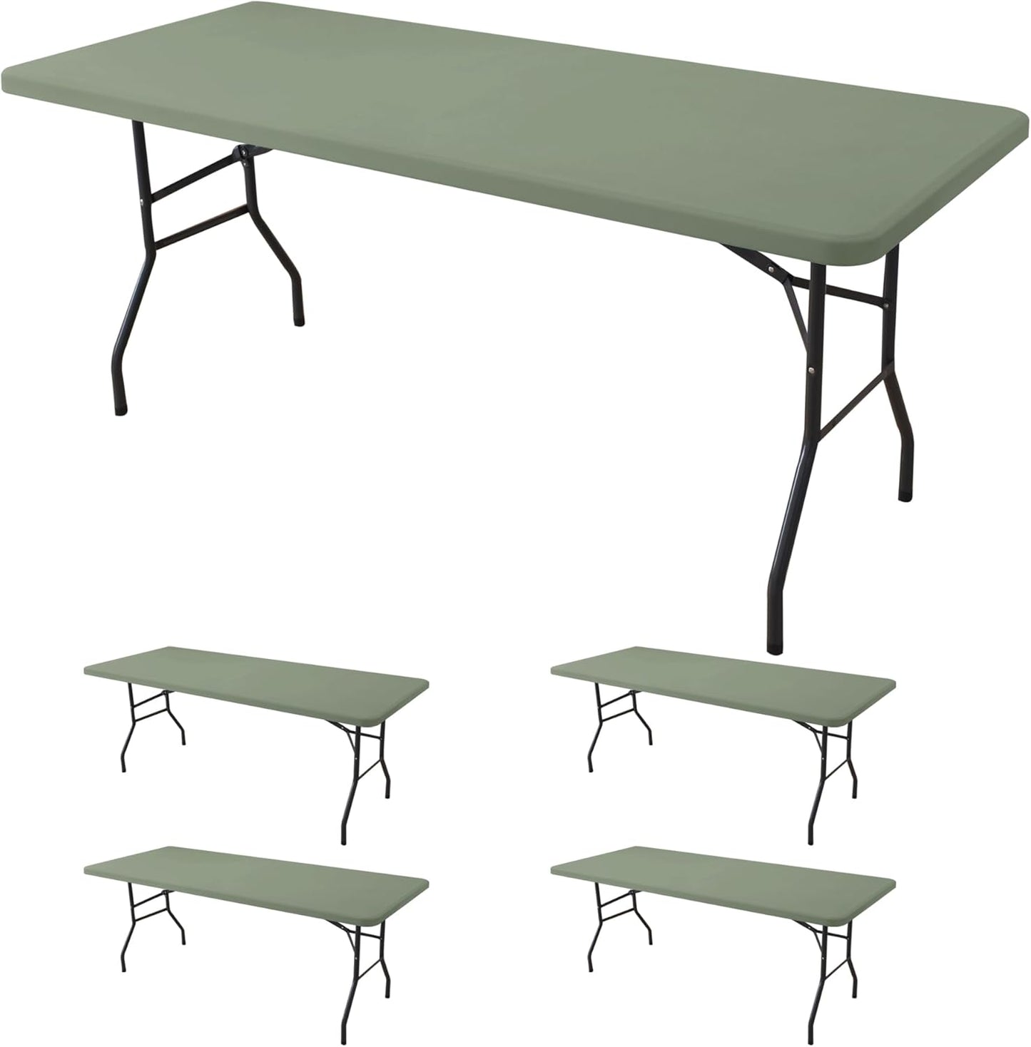 Fitted Tablecloth for 8 Foot Rectangle Tables-4 Pack Sage Elastic Outdoor Picnic Table Cover-Spandex Stretch Folding Table Cloths 8ft for Camping Dining Room Patio Kitchen Banquet Party
