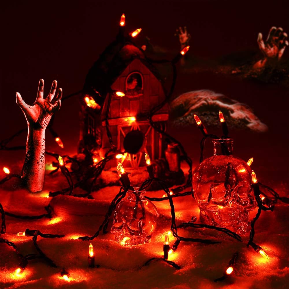 ODEETRONIC Orange Lights, 33ft 100 LED Halloween String Lights Connectable, 120V UL Certified Indoor Orange Mini Light, Outdoor Halloween Light Waterproof for Patio Home Decor, Black Wire