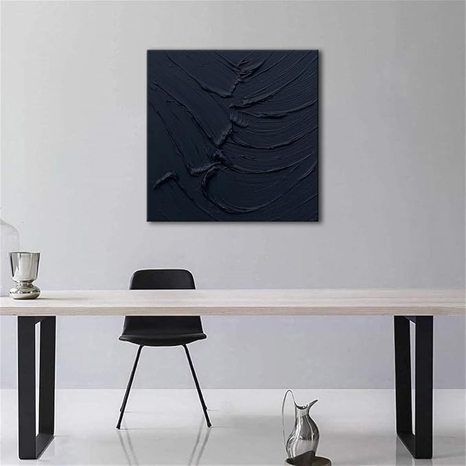 zoinart Black Textured Wall Art, 20x20 Hand Painted Abstract Oil Paintings on Canvas, Thick Texture Black Minimalist Contemporary Art