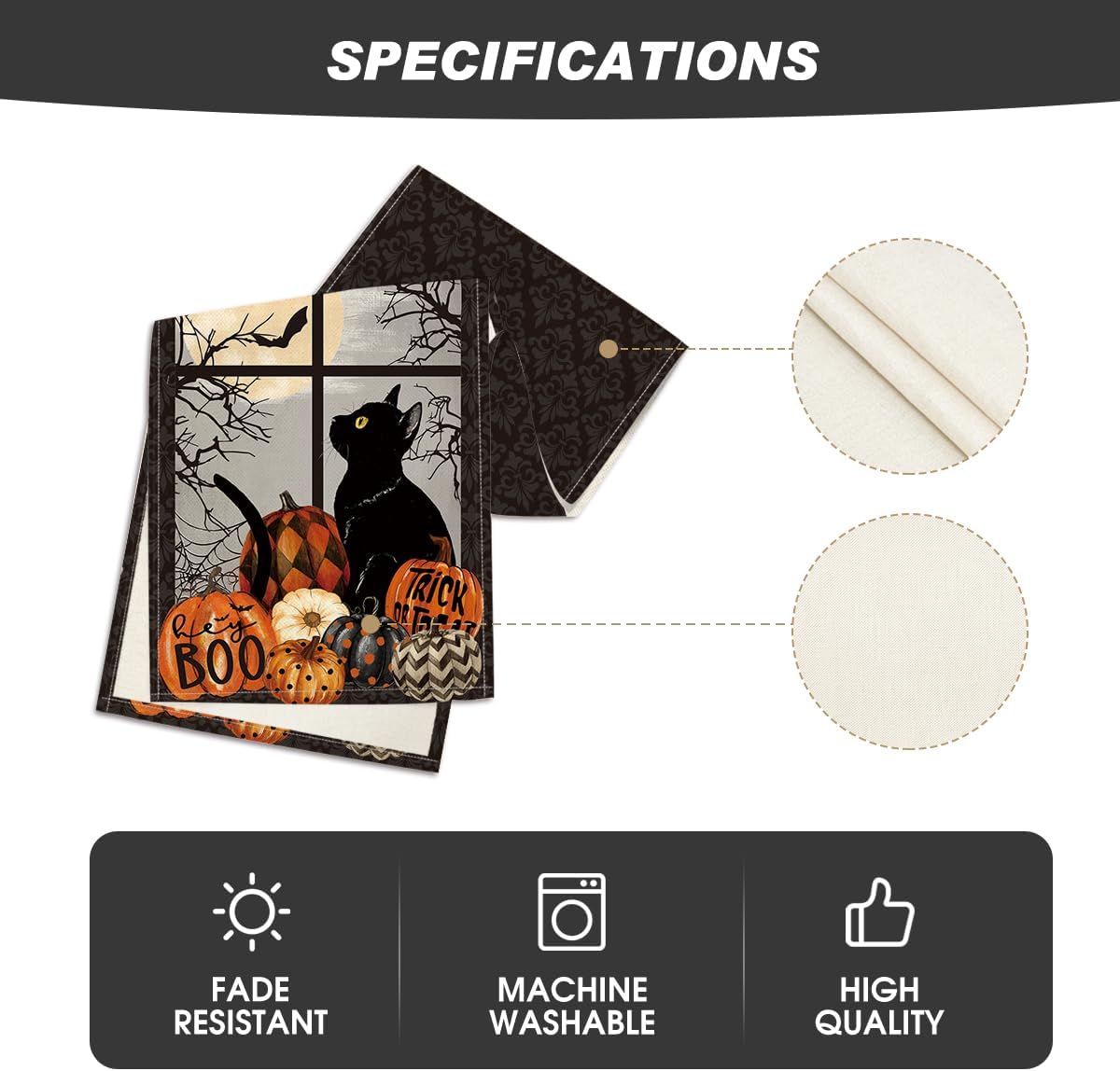 Artoid Mode Black Cat Pumpkins Boo Halloween Table Runner, Trick Or Treat Seasonal Kitchen Dining Table Decoration for Home Party Decor 13x48 Inch