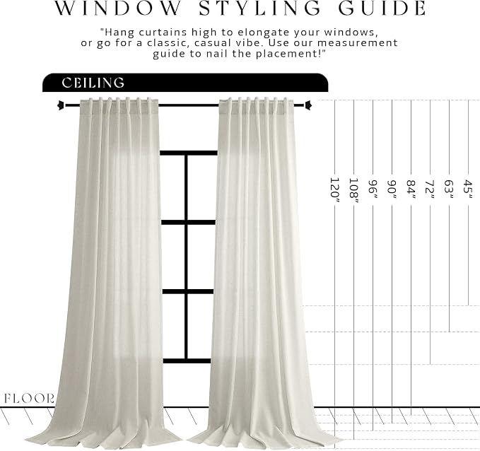 Jowels Warm Beige Linen Curtains 90 Inch Long 2 Panels for Living Room | Light Filtering Semi Sheer Curtain, Back Tab Pocket Pleated Look, Boho Farmhouse Textured Privacy Drapes for Bedroom Window