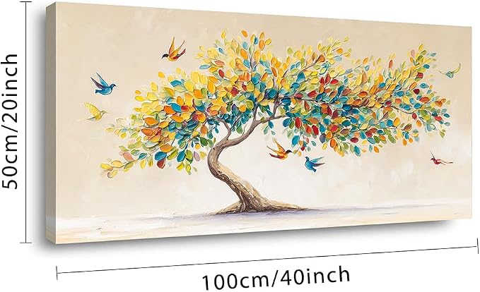 Ggaafet Bright Colorful Tree Wall Art for Bedroom Canvas Oil Painting Prints Beautiful Tree of Life Art Deco Modern Artwork Office Family Dining Room Decor