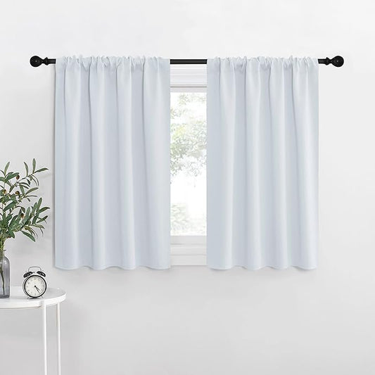 NICETOWN Greyish White Window Curtain Panels - Thermal Insulated Rod Pocket Room Darkening Curtain Sets for Bedroom (Platinum - Greyish White, 2 Panels, 34 by 30)
