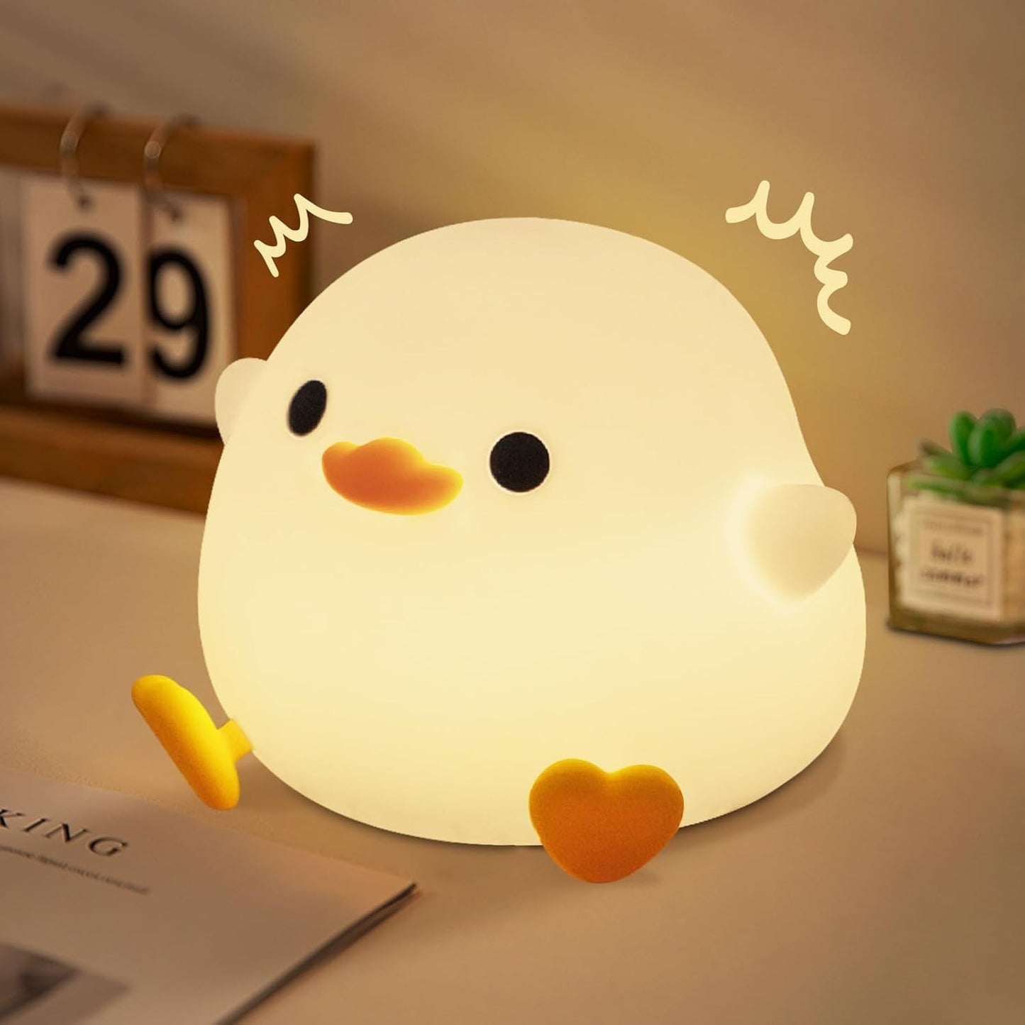 Duck Lamp, Cute Pea Duck Night Light, 2 Levels Dimmable Ducky Night Lamp, LED Squishy Animal Light for Kids Sleep, Rechargeable Bedside Touch Silicone Lamp, Unique Dorm Decor Gift Toy