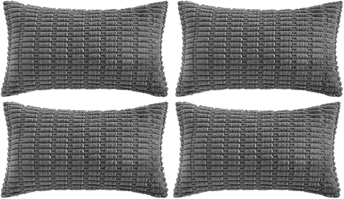 Fancy Homi 4 Packs Decorative Throw Pillow Covers for Living Room Couch Bed, Modern Farmhouse Boho Home Décor Accent Cushion Case, 24" x 12" (Pack of 4), Dark Gray