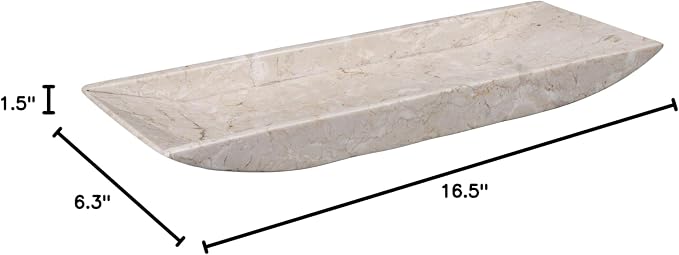 Creative Home Natural Champagne Marble Rectangular Vanity Tray Towel Tray Boat Shaped Tray Bathroom Accessories Organizer for Bathroom Countertop, Kitchen Sink, Jewelry, 16.5" x 6.3" x 1.5" H, Beige