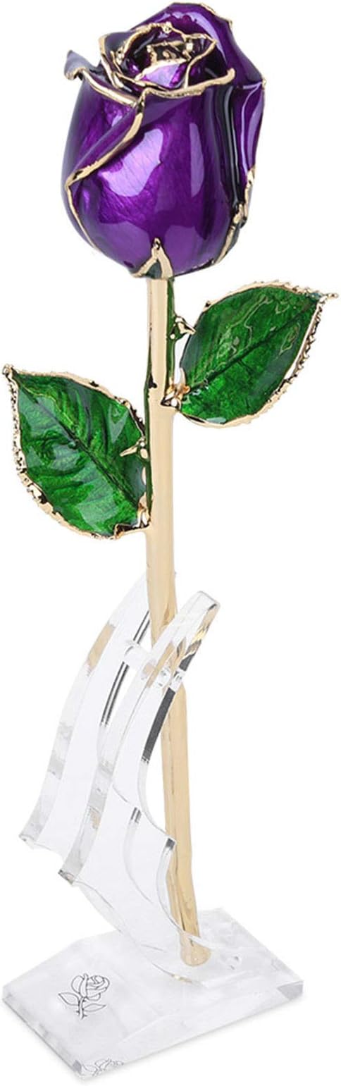 Ejoyous 24k Gold Dipped Rose Forever Preserved Long Stem Rose Flower for Wife Mother Girlfriend Her Birthday Christmas Day Valentine's Day Anniversary, Rose with Stand