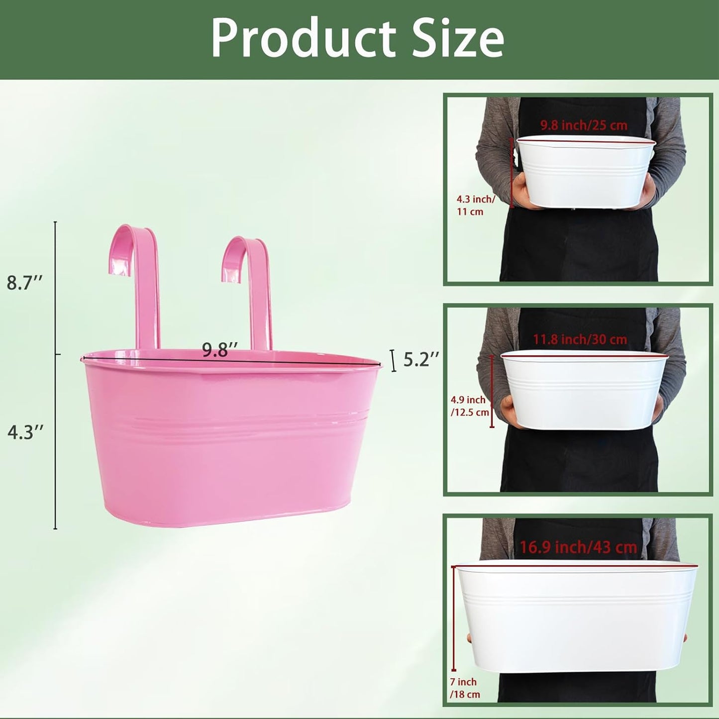 8 Pack Hanging Planters 10", Colorful Metal Bacony Railing Planter for Outdoor Decor, Countryside Fence Pot Flower Bucket for Rails Patio Garden, Plant Pot for Herb (Multi-Color, 8Pcs)