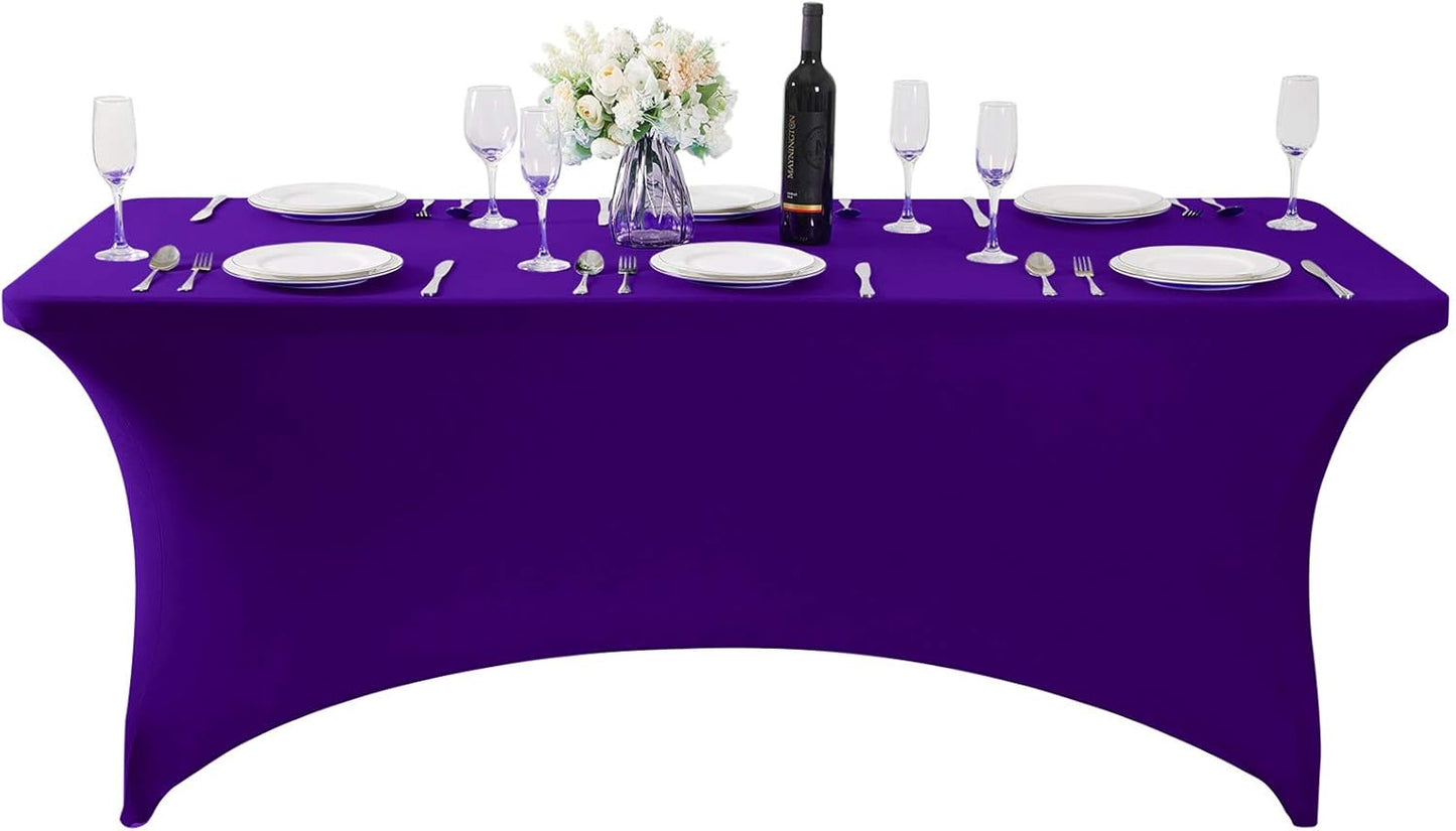 Spandex Table Cover for 8FT or 4ft or 6ft Table Universal Fitted Stretch Tablecloth for Party, Banquet, Wedding and Events-Purple