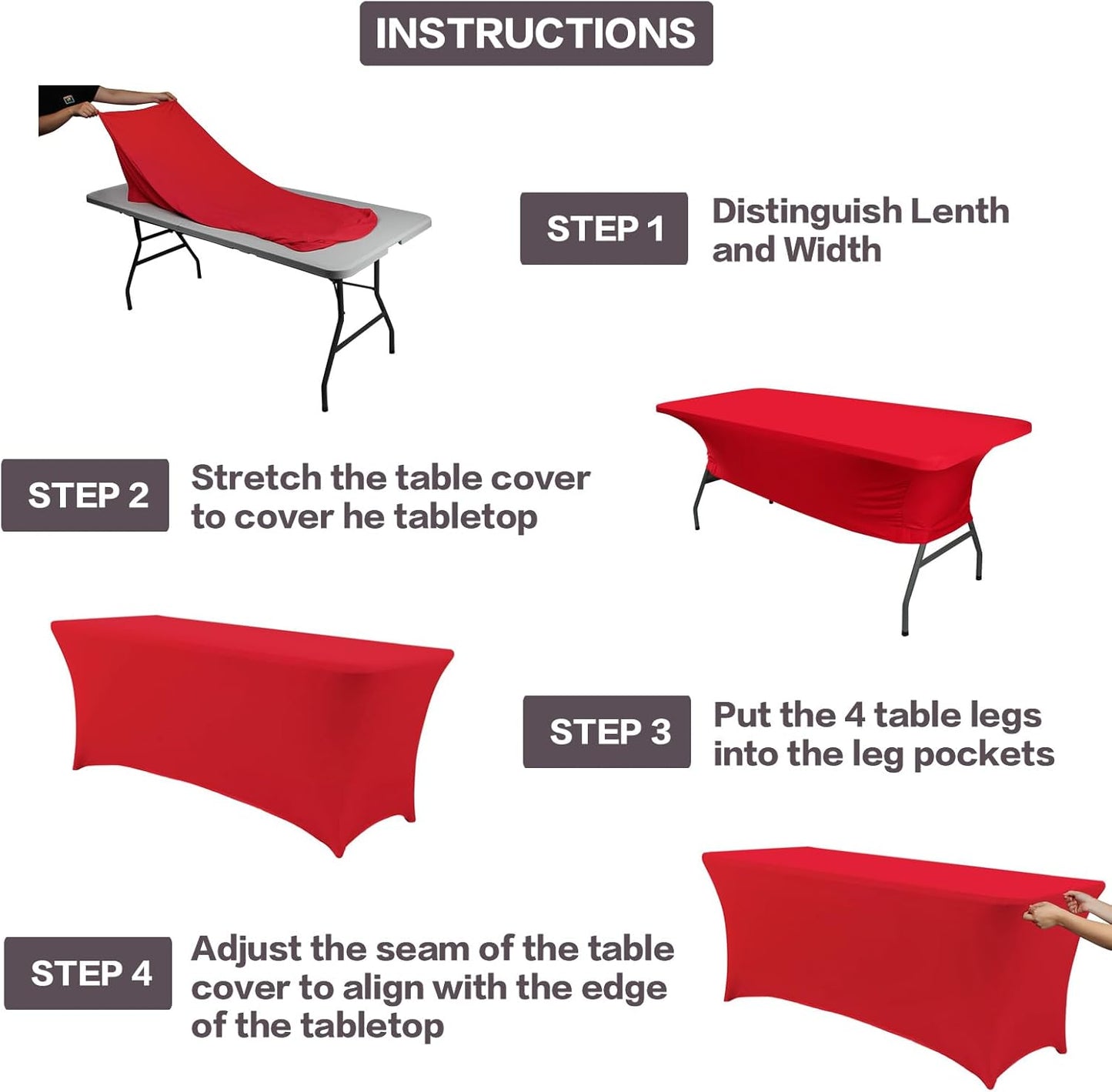 IVAPUPU 2 Pack 6FT Table Cloth for Rectangular Fitted Events Stretch Red Table Covers Washable Spandex Tablecloth Protector for Party, Wedding, Cocktail, Banquet, Festival