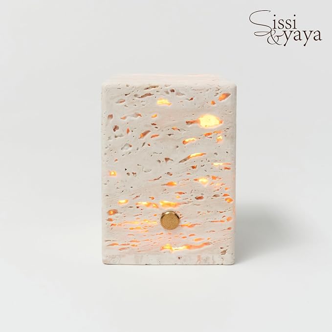 Travertine Stone Mood Light, 3-Color Dimmable LED Bedside Night Light, Japandi Home Decor Accent Lamp for Bedroom Living Room, Natural Marble Texture Table Lamp, Holiday Housewarming Gift