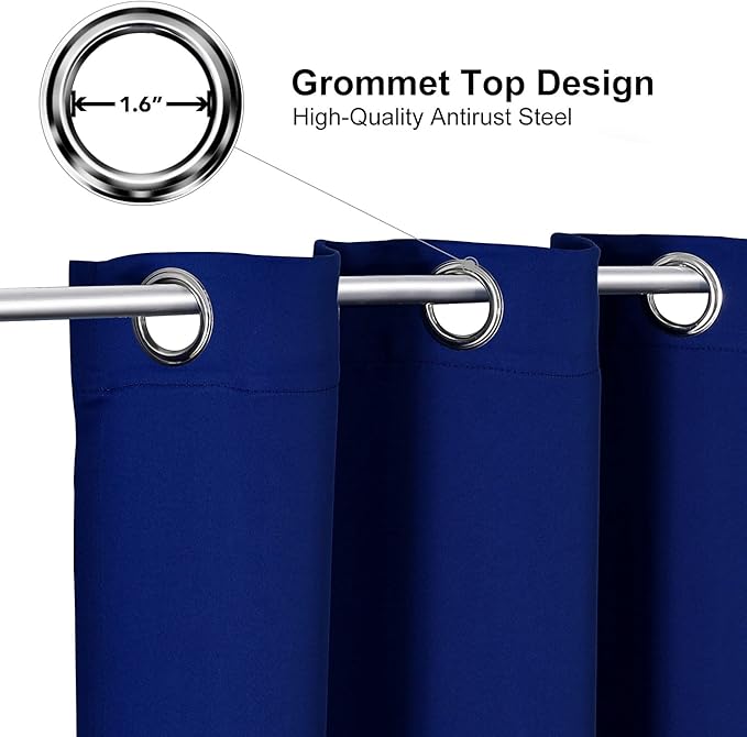ChrisDowa Grommet Blackout Curtains for Bedroom and Living Room - 2 Panels Set Thermal Insulated Room Darkening Curtains (Royal Blue, 52W x 45L)