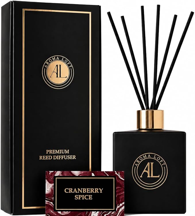 Black Reed Diffusers for Home | Premium Long-Lasting Fragrance Diffuser | Reed Diffuser Sticks in Oil Set | Smells Good in Bathroom & Office | Black, Spice Fragrance Oils Scent (5 oz)