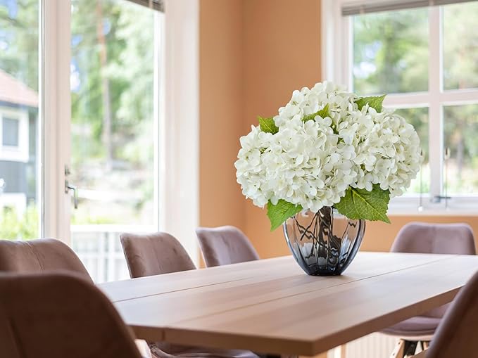 ZYTUYO 20 inches 4 Pcs Ivory White Real Touch Hydrangea Artificial Flowers Boho Lifelike Real Looking Latex Hydrangeas Flower with Long Stem for Home Decor Spring Table Centrepiece