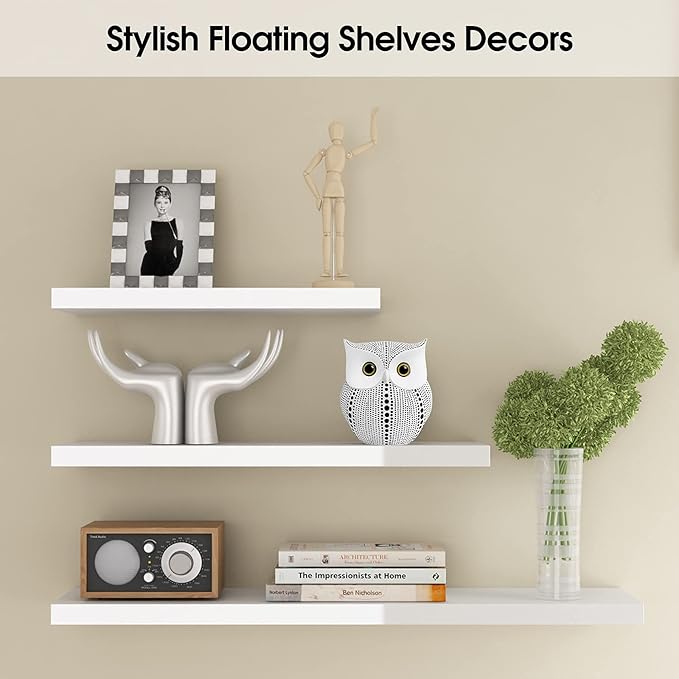 APPS2Car Owl Statue for Home Decor Accents Office Decoration, Handmade Polka Dots Buhos Modern Bird Figurine for Indoor Book Shelf Desktop Cabinet Fireplace Mantel Living Room Bedroom Ornament (White)