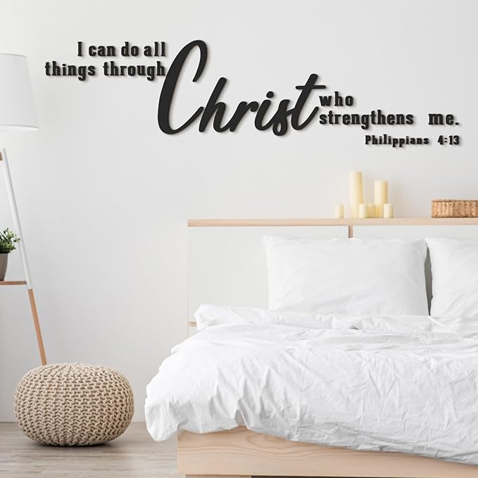 AceOrbit Christian Bible Verses Wall Art Decor I Can Do All Things Through Christ Who Strengthens Me 15.7" x 59" Wooden Religious Scripture Jesus Wall Decor 3D Letters Decoration for Church Home