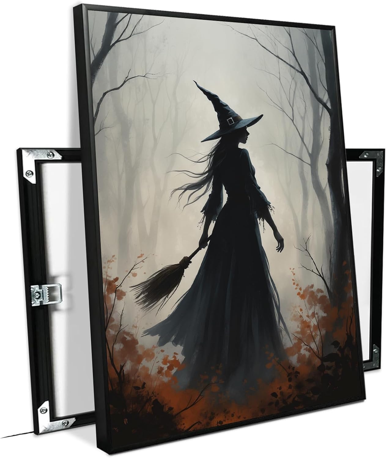 JFHCQJPK Vintage forest witch silhouette poster Halloween mural poster decoration mural art magic suitable for home living room bedroom20x30in Metal blackFramed
