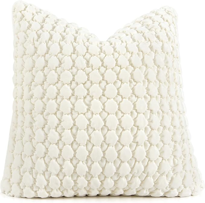 Pillow Cover 26x26 1 Piece Velvet Large Euro Sham Decorative Farmhouse Cushion Covers Soft Bubble Texture for Couch Sofa Bedroom Living Room,Cream