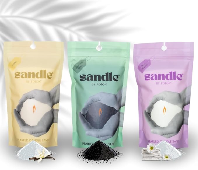 Foton Sandle Pearled Candle – Tri-Pack (3 x 10oz) – Vanilla, Clean Laundry & Black Unscented, Non-Toxic, Luxury & Long-Lasting – Up to 180 Hours – with 15 Wicks Each